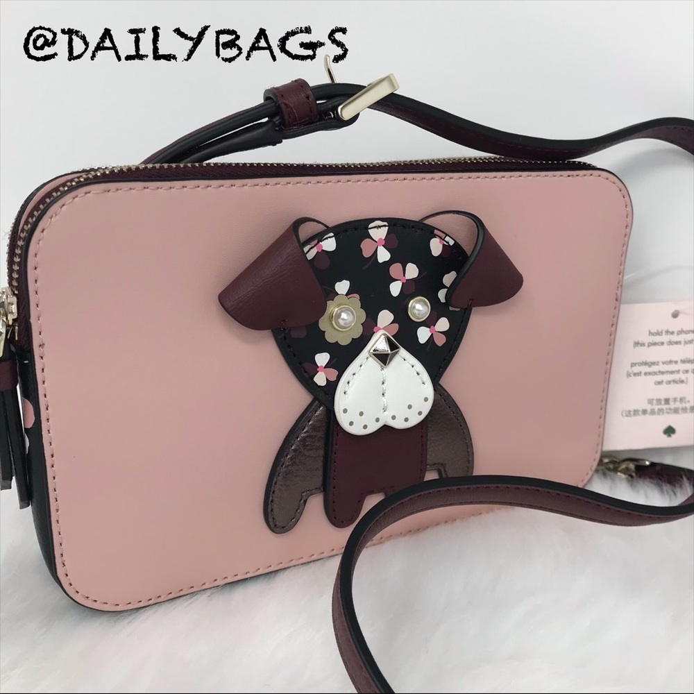KATE SPADE DOG PUP DOUBLE ZIP CROSSBODY CHERRYWOOD - Picture 5 of 8